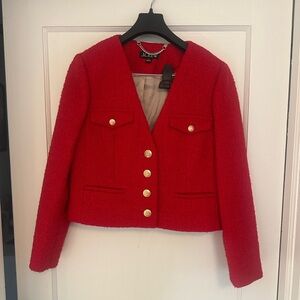 J. Crew Women's Vibrant Red Blazer with Gold Buttons